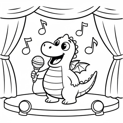 Bolibompa-draken sjunger framför mikrofon