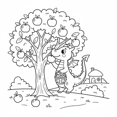 Bolibompa-draken plockar äpplen i trädgården