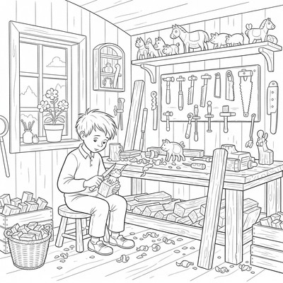 Emil i Lönneberga snidar i snickerboa