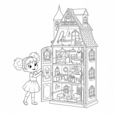 Gabby öppnar sitt stora dockskåp