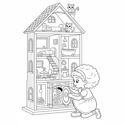 Gabby öppnar en hemlig dörr i dockskåpet