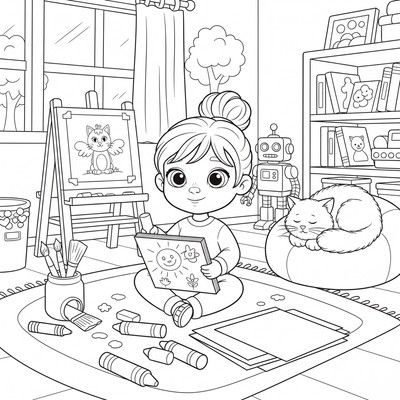 Gabby ritar i sitt rum