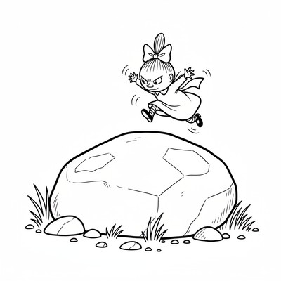 Lilla My hoppar upp på en sten