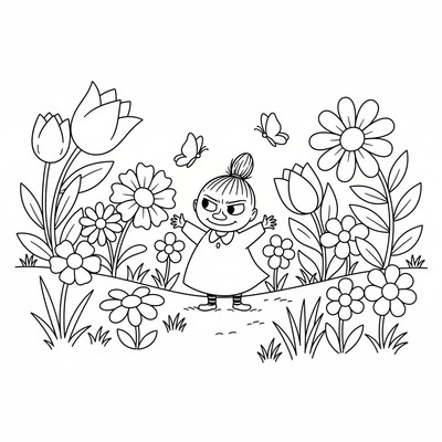 Lilla My står i en blomsteräng