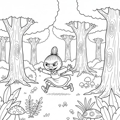 Lilla My springer genom skogen