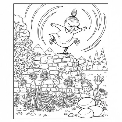 Lilla My balanserar på en mur