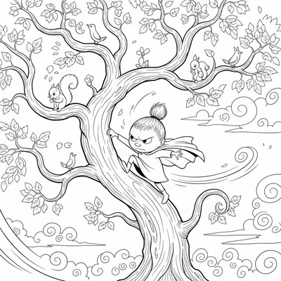 Lilla My klättrar i ett träd