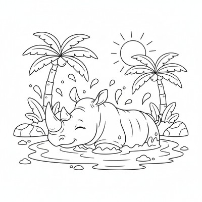 Noshörning som badar i gyttja