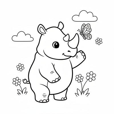 Noshörning som försöker fånga en fjäril på hornet