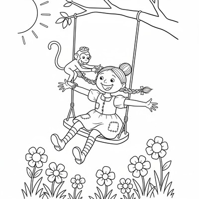 Pippi Långstrump leker med Herr Nilsson