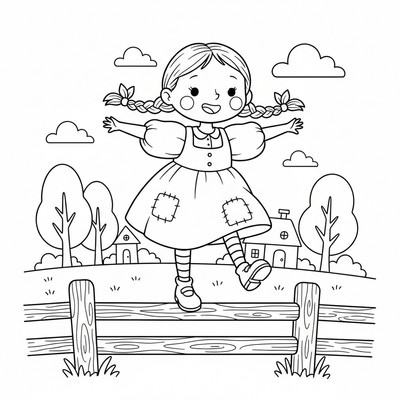 Pippi Långstrump balanserar på staket