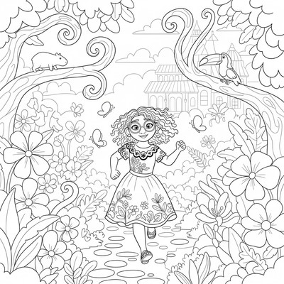 Encanto Mirabel springer genom trädgården