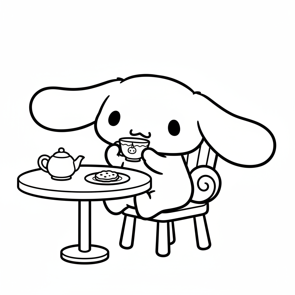 Sanrio Cinnamoroll dricker te i en liten kopp