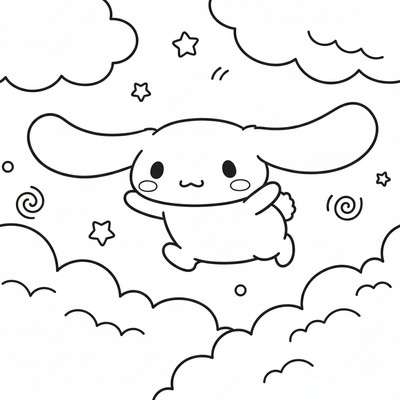 Sanrio Cinnamoroll flyger bland moln med sina öron
