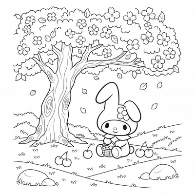 Sanrio My Melody sitter under ett körsbärsträd