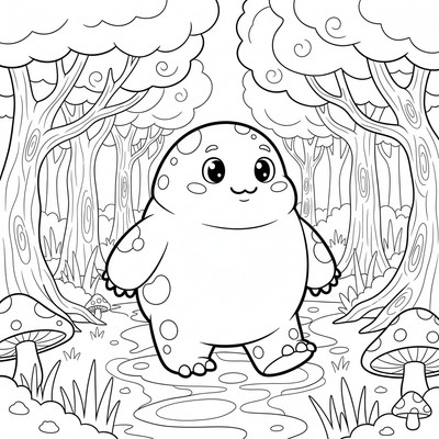 Rainbow Friends Green går genom en mörk skog