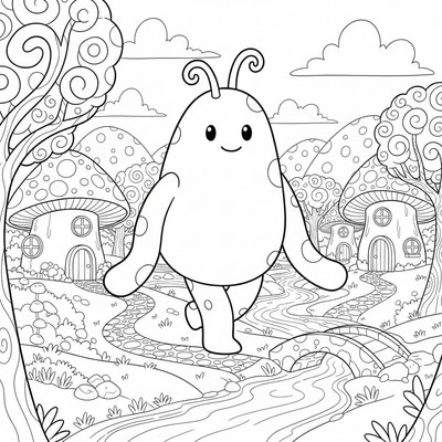 Rainbow Friends Green vandrar genom en by
