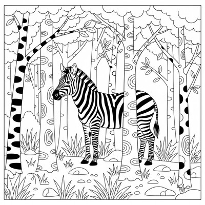 Zebra som gömmer sig bland svartvita träd