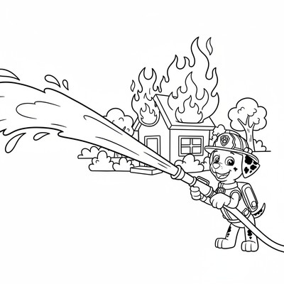 Paw Patrol Marshall släcker en brand med vattenslang