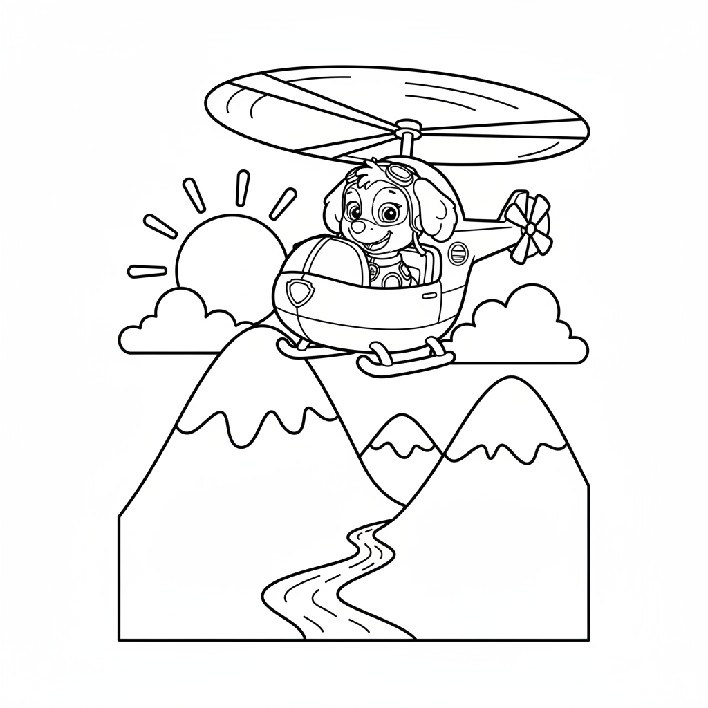 Paw Patrol Skye flyger över bergen med sin helikopter