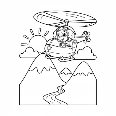 Paw Patrol Skye flyger över bergen med sin helikopter