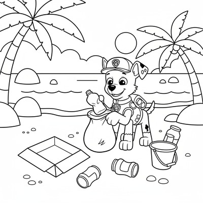 Paw Patrol Rocky samlar ihop återvinning på stranden