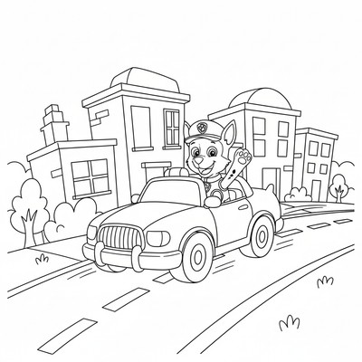 Paw Patrol Chase kör sin polisbil genom staden