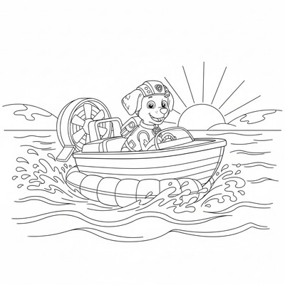 Paw Patrol Zuma kör sin båt på vattnet