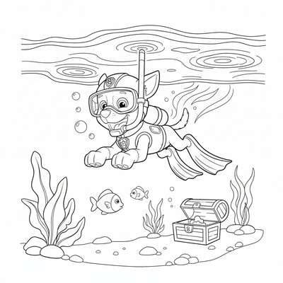 Paw Patrol Zuma dyker ner i sjön med sin utrustning