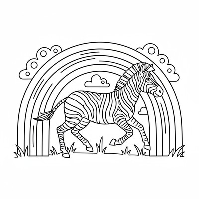 Zebra som springer genom regnbåge