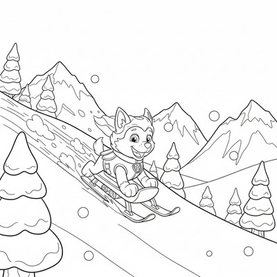 Paw Patrol Everest åker nerför ett snötäckt berg