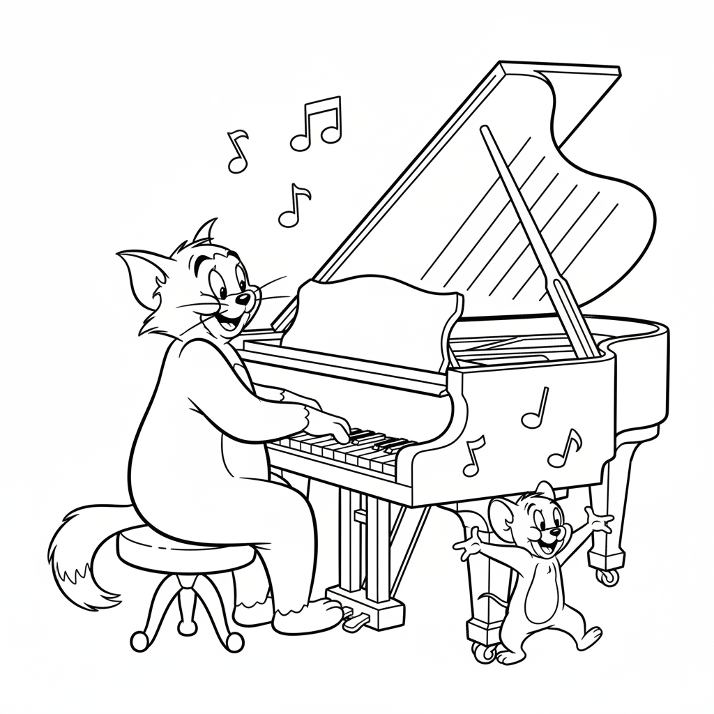 Tom spelar piano medan Jerry dansar på tangenterna