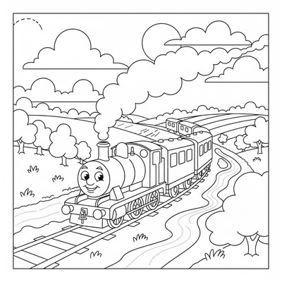 Tåget Thomas kör genom en grön dal