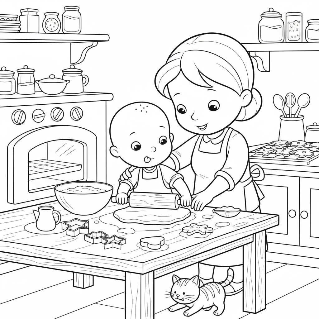 Caillou bakar kakor tillsammans med mamma