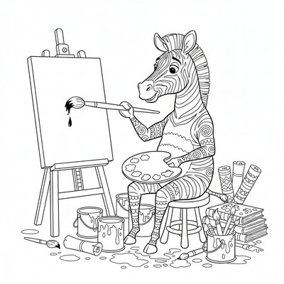 Zebra som målar sina egna ränder i olika mönster