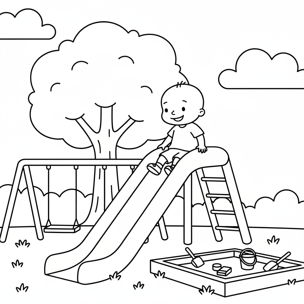Caillou åker rutschkana på lekplatsen