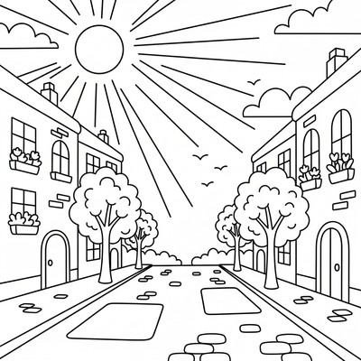 Vårsol lyser över en stadsgata