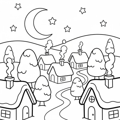 Vinterby i kvällsljus