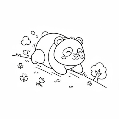 Panda som rullar nerför en kulle