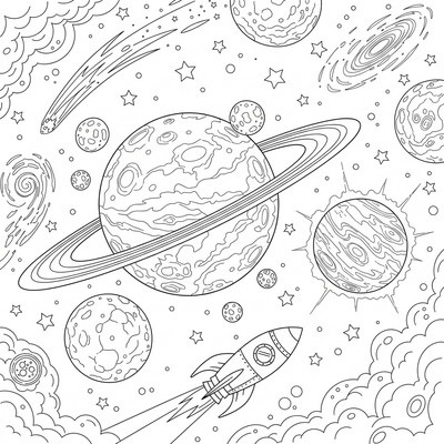 Rymden med röd planet