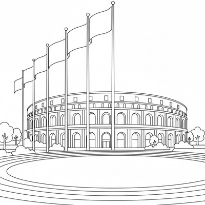 Flaggor står vid en stadion