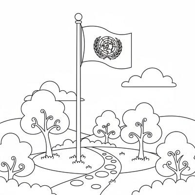 FN-flagga på en flaggstång i parken