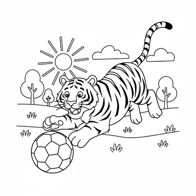 Tiger som jagar en boll istället för byte
