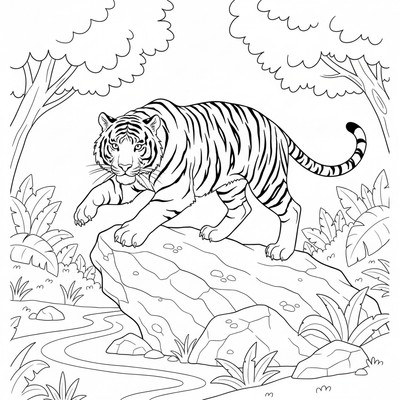 Tiger som balanserar på en sten