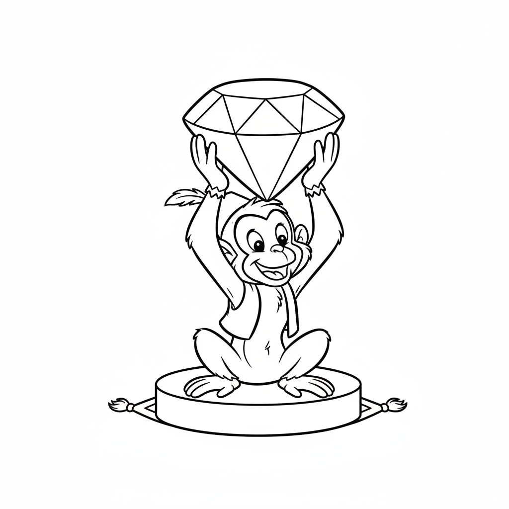 Aladdin – Abu balanserar en stor juvel i händerna.