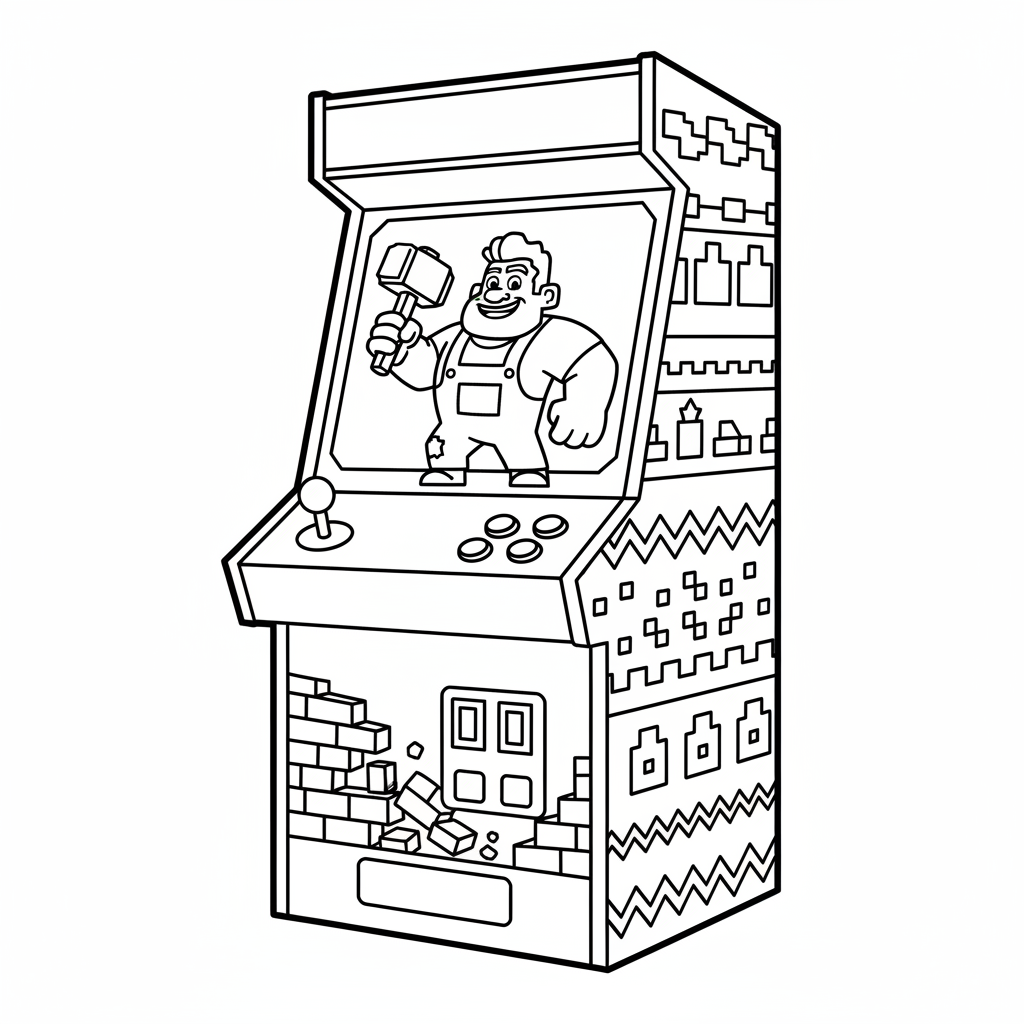 Röjar-Ralf – Arkadkabinett med “8-bit” dekor (utan text).