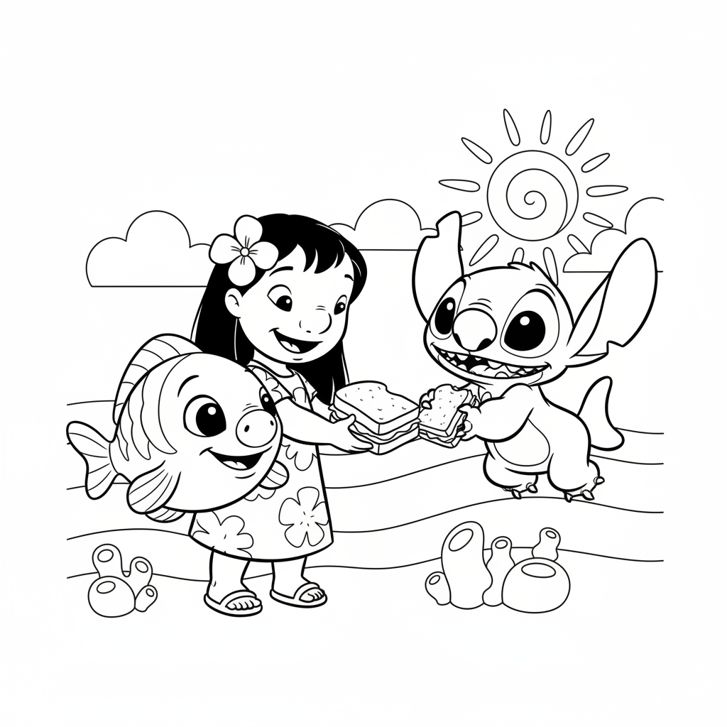 Lilo & Stitch – Pudge-fisken matas med smörgås.