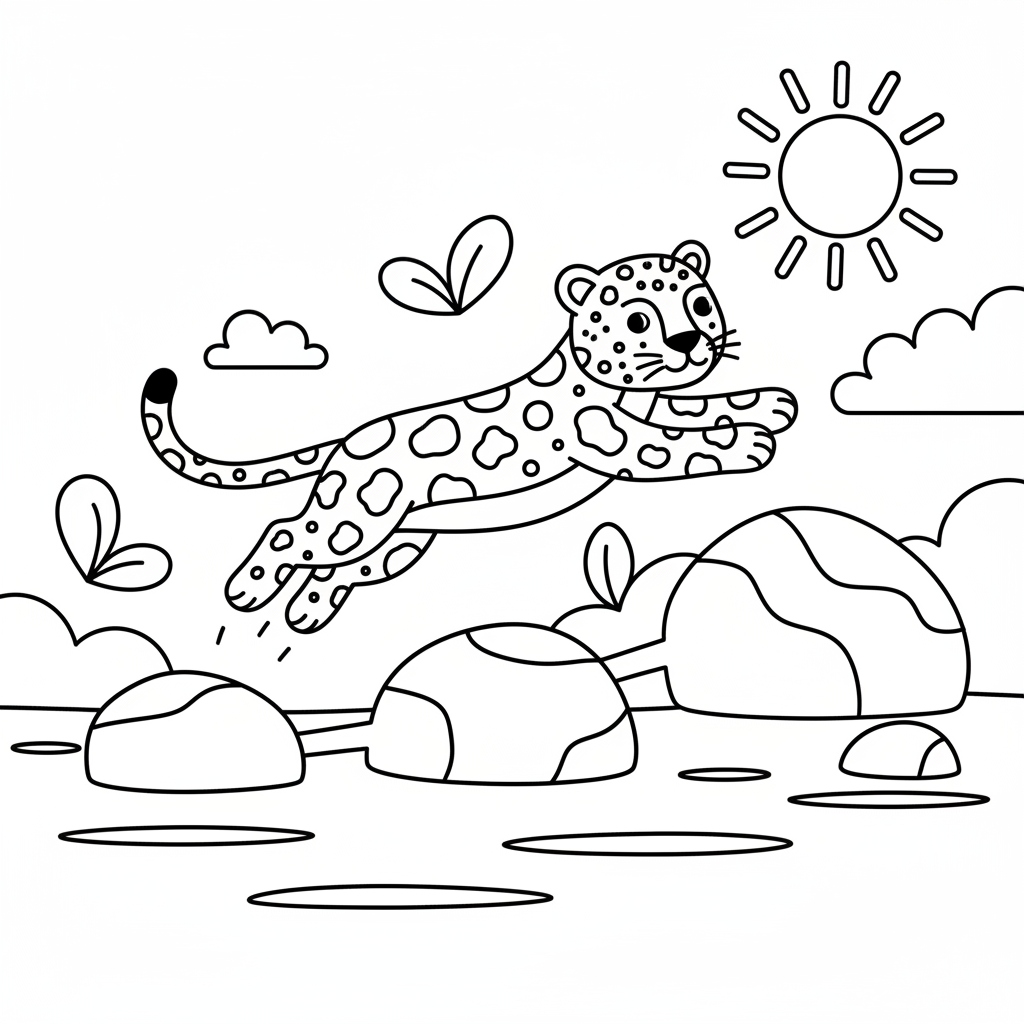Leopard som hoppar från sten till sten