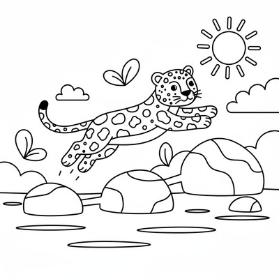 Leopard som hoppar från sten till sten