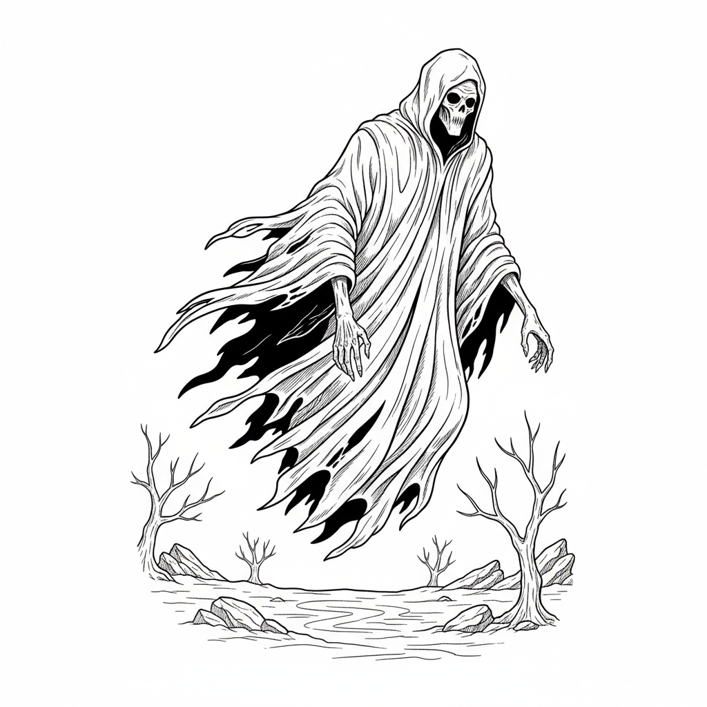 Dementor svävar lågt över mark, mantel fladdrar.